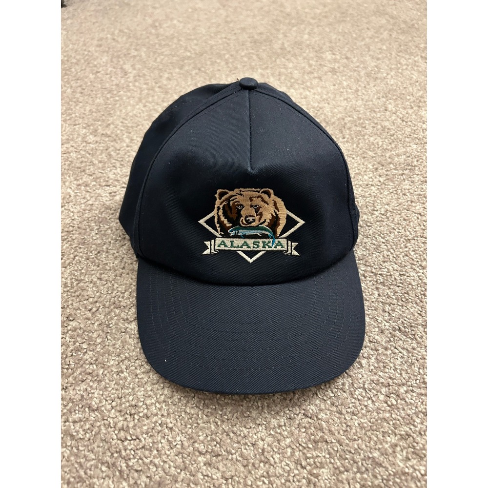 Vintage Alaska Grizzly Bear Trucker Hat Mens OSFA Navy Blue Excellent Snapback